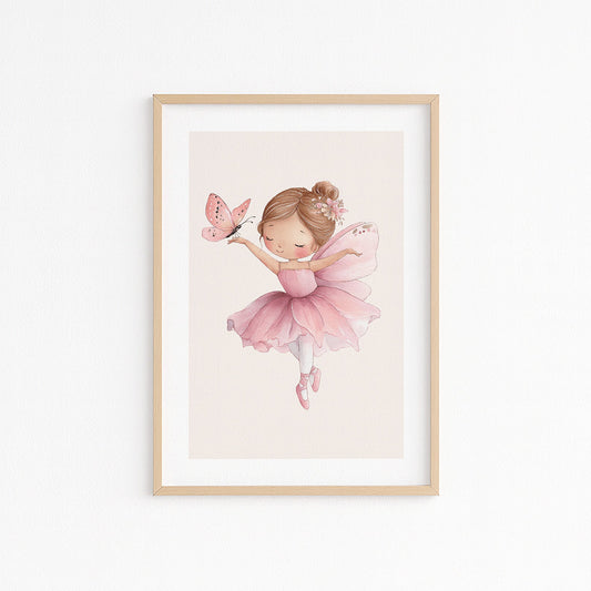gezeichnete Ballerina tanzt mit einem Schmetterling pastelfarben