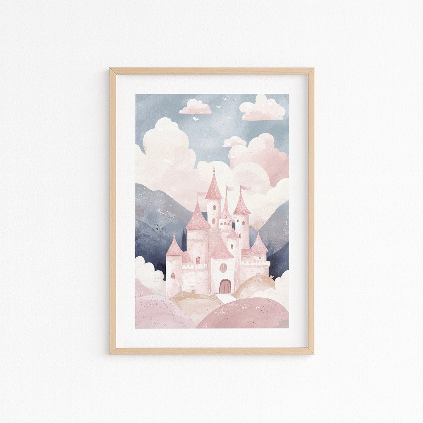 Wandbild mit gemalten Schloss für Kinder Pastelfarben
