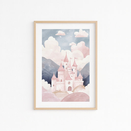 Wandbild mit gemalten Schloss für Kinder Pastelfarben