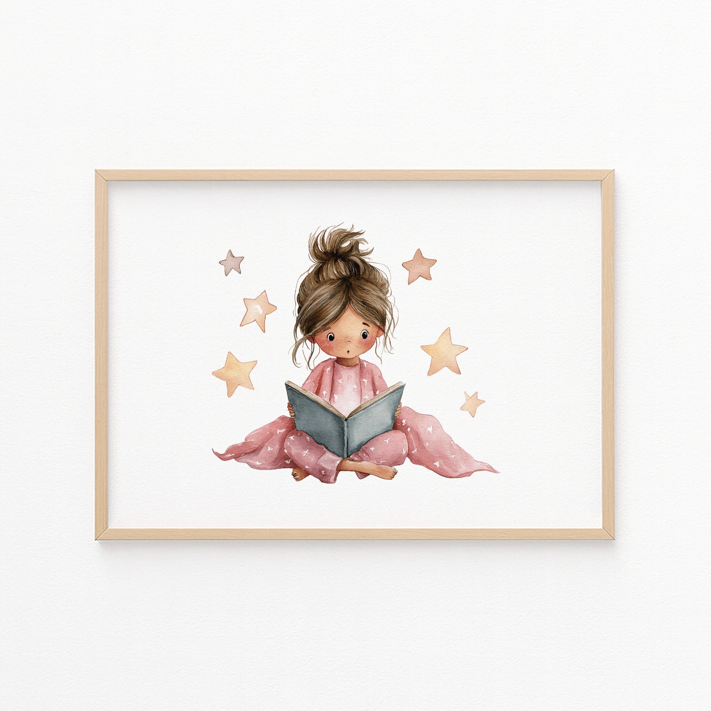 Kinderzimmerbild Leseecke mit einem Mädchen was ein Buch liest gemalt - Poster für das Kinderzimmer - Babyzimmer A3 & A4