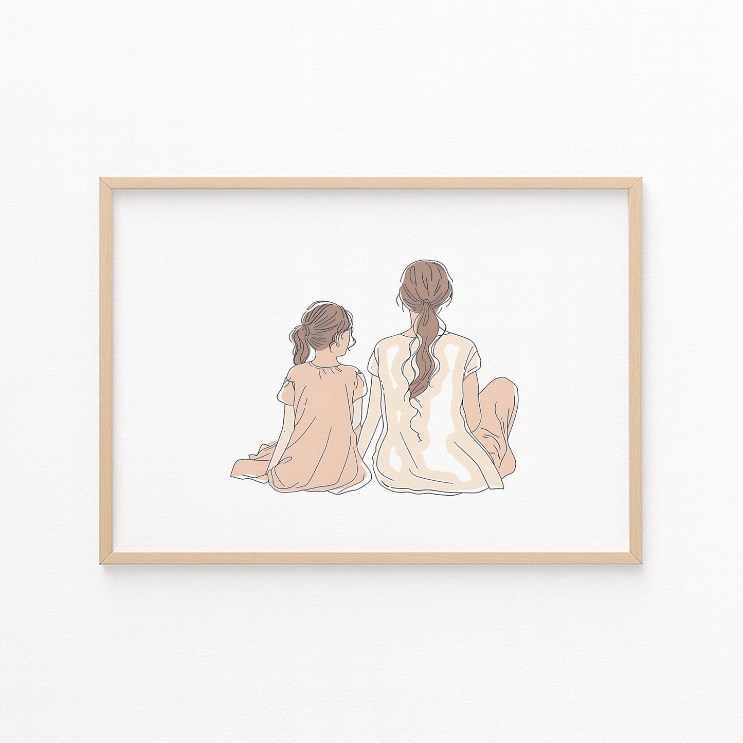 Kinderzimmerbild Mama und Tochter gemalt - Poster für das Kinderzimmer - Babyzimmer A3 & A4