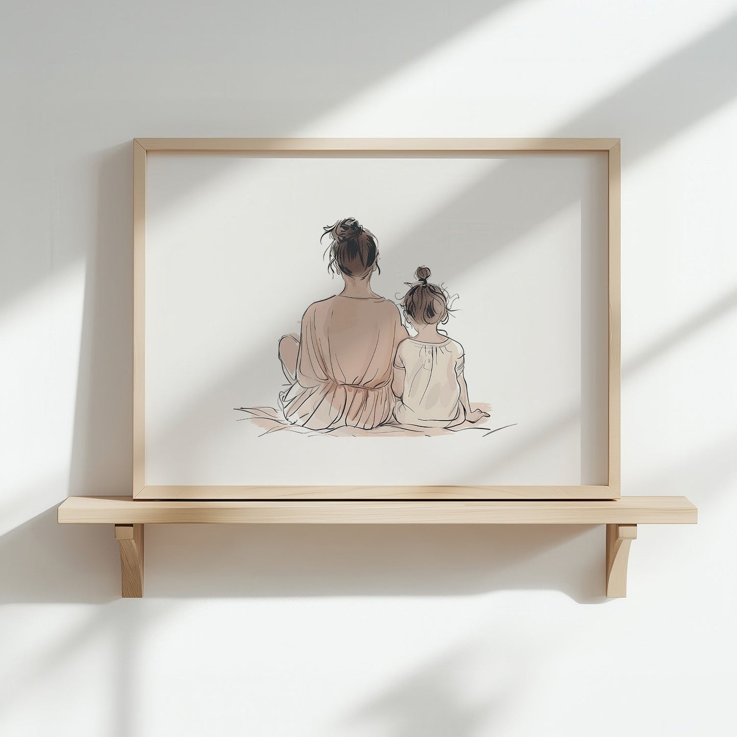 Kinderzimmerbild Mama und Tochter gemalt - Poster für das Kinderzimmer - Babyzimmer A3 & A4