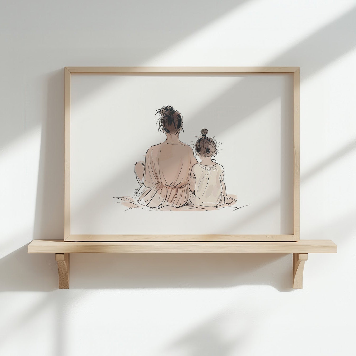 Kinderzimmerbild Mama und Tochter gemalt - Poster für das Kinderzimmer - Babyzimmer A3 & A4