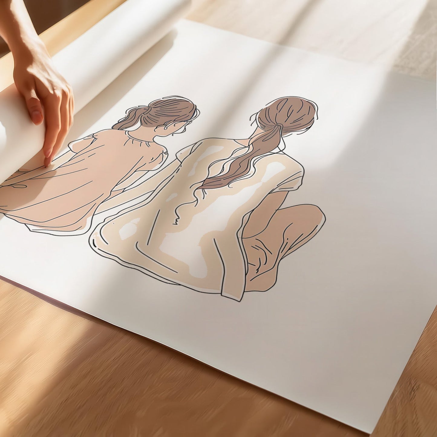 Kinderzimmerbild Mama und Tochter gemalt - Poster für das Kinderzimmer - Babyzimmer A3 & A4