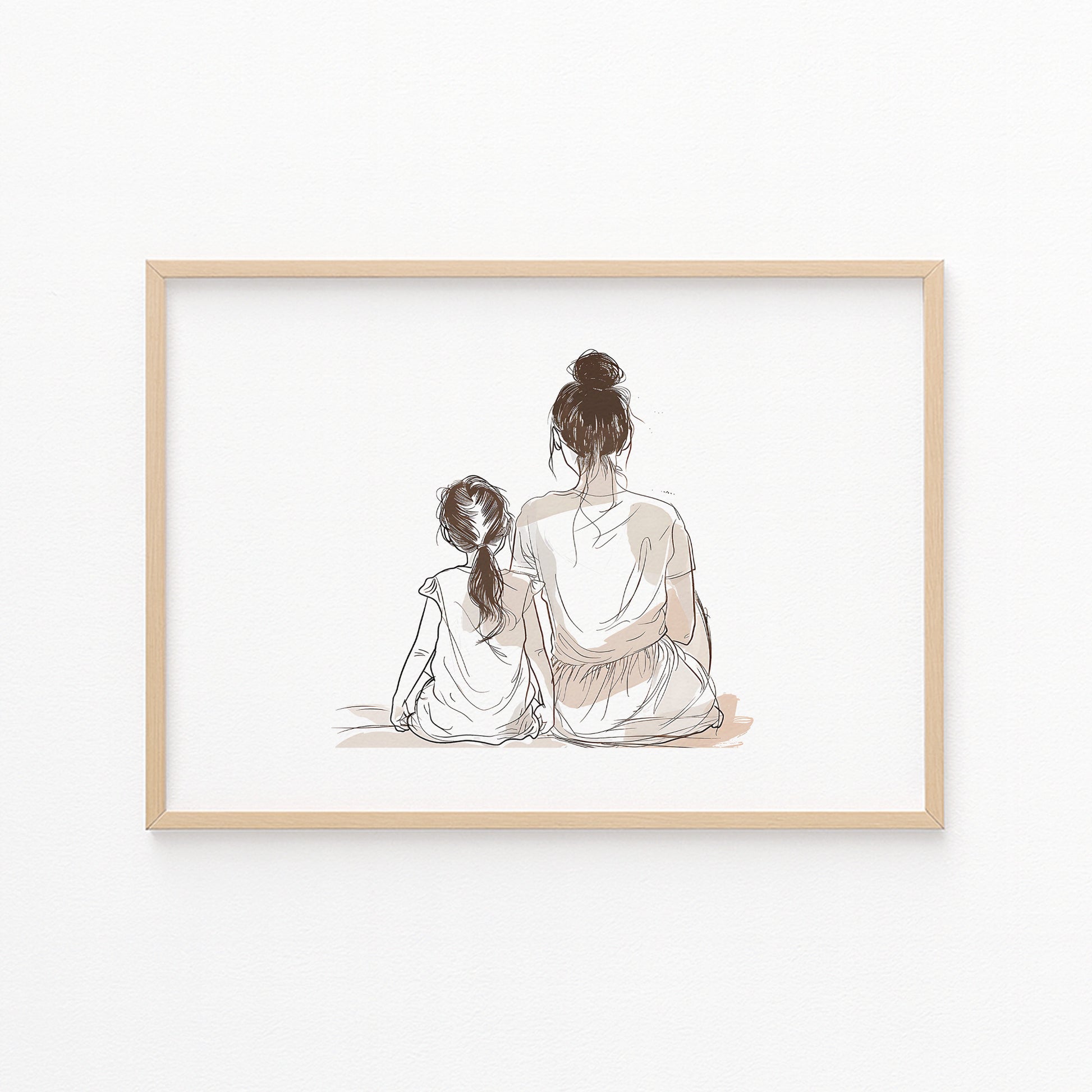 Kinderzimmerbild Mama und Tochter gemalt - Poster für das Kinderzimmer - Babyzimmer A3 & A4