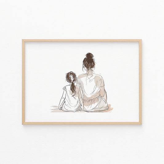 Kinderzimmerbild Mama und Tochter gemalt - Poster für das Kinderzimmer - Babyzimmer A3 & A4