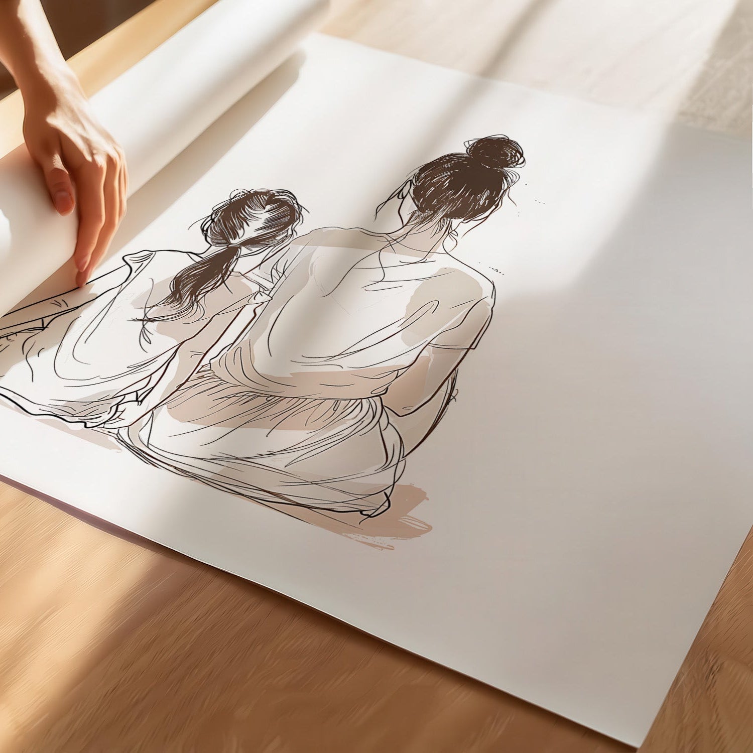 Kinderzimmerbild Mama und Tochter gemalt - Poster für das Kinderzimmer - Babyzimmer A3 & A4