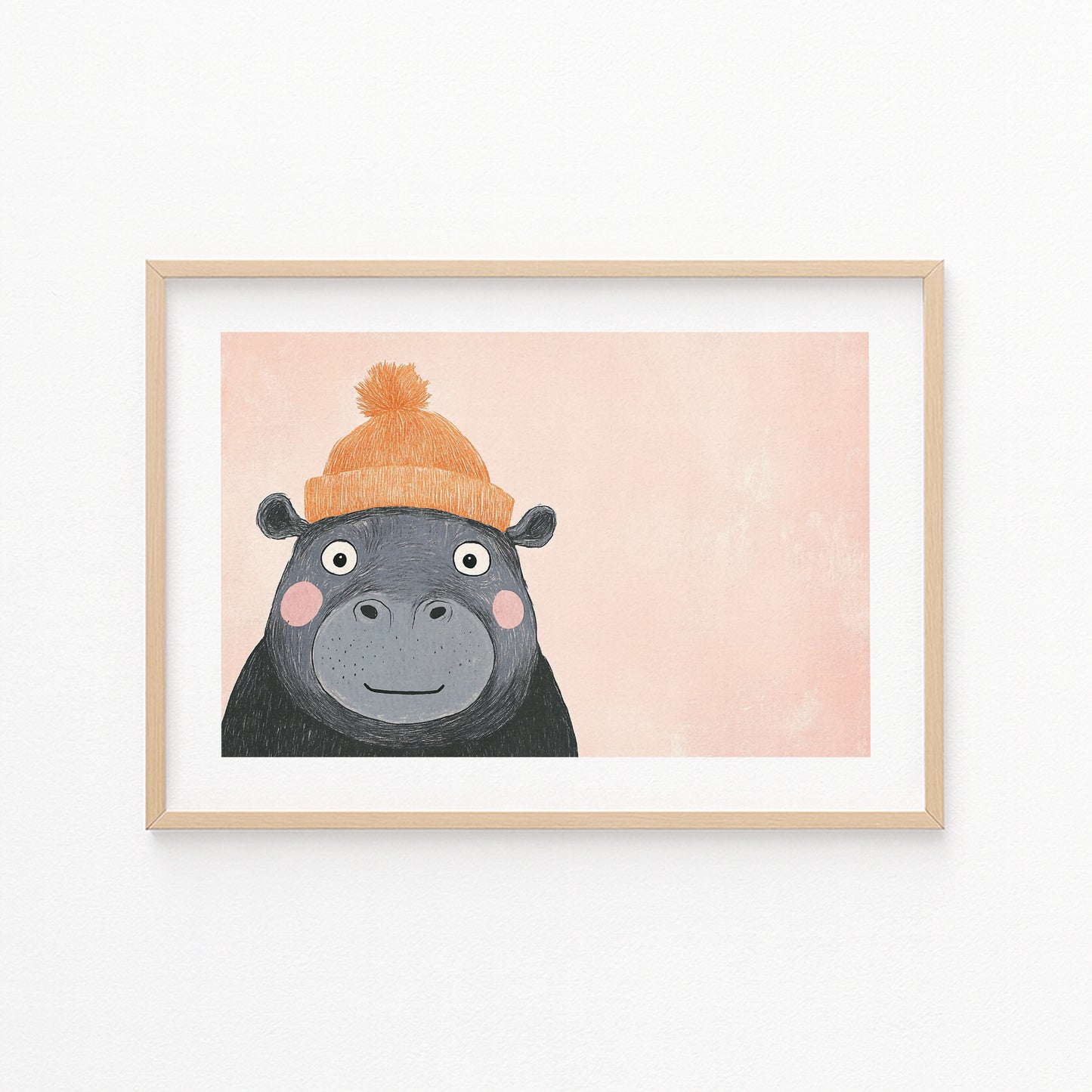 Kinderzimmerbild Nilpferd mit Mütze bunt gemalt mit Hintergrund - Poster für das Kinderzimmer babyzimmer A4 & A3