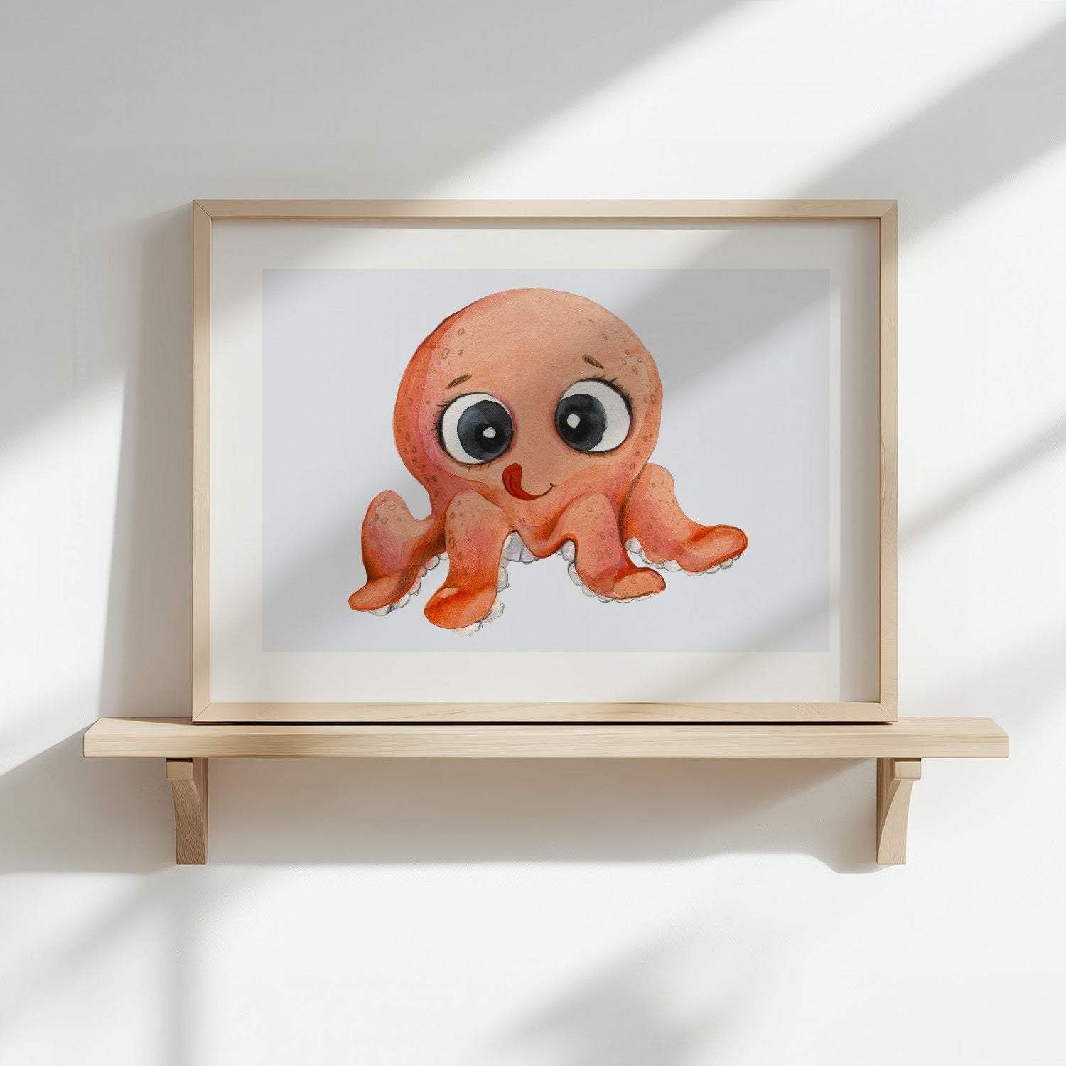 Kinderzimmerbild Oktopus auf blauem Hintergrund - Poster für das Kinderzimmer - Kunstdruck Babyzimmer A4 & A3