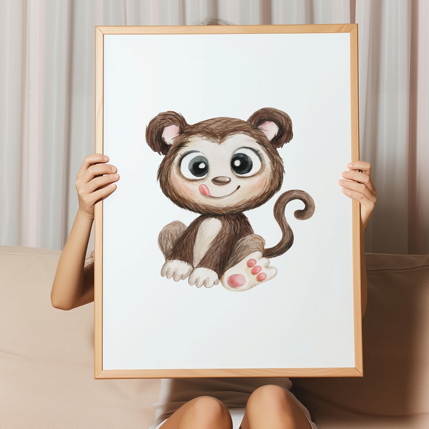 Kinderzimmerbild mit einer gemaltem Affe. Poster für das Kinderzimmer Babyzimmer