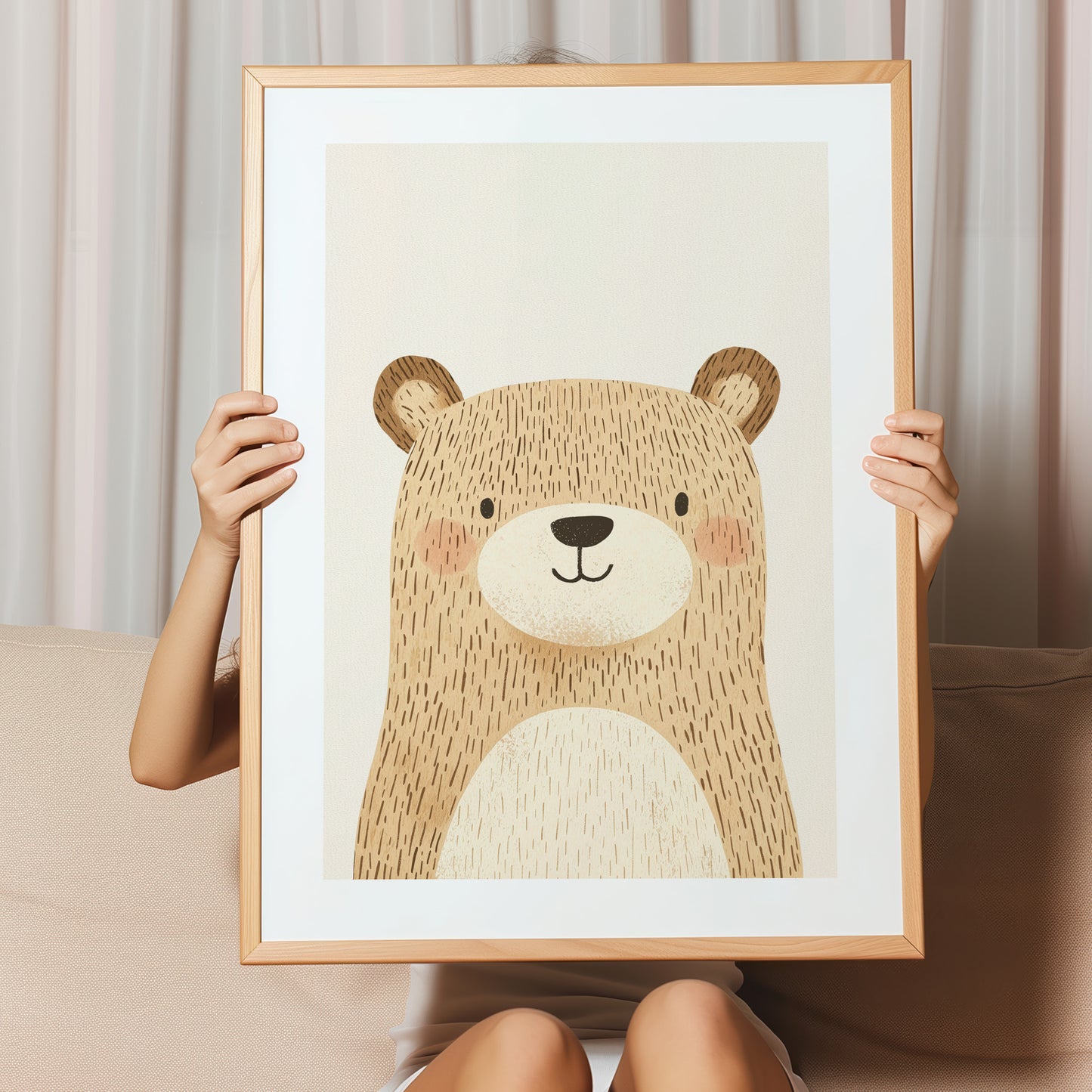 Kinderzimmer Bild mit einer Bären auf beigen Hintergrund . Posterfür das Kinderzimmer Babyzimmer