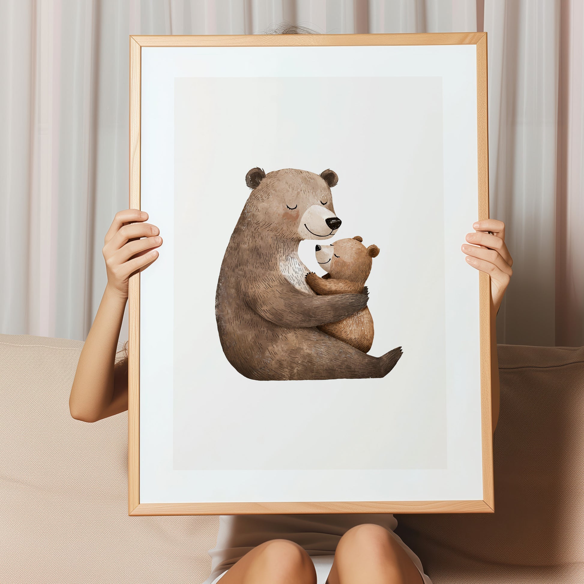 Kinderzimmerbild Bären Mama mit Kind gemalt A4 A3 - Poster für das Kinderzimmer babyzimmer