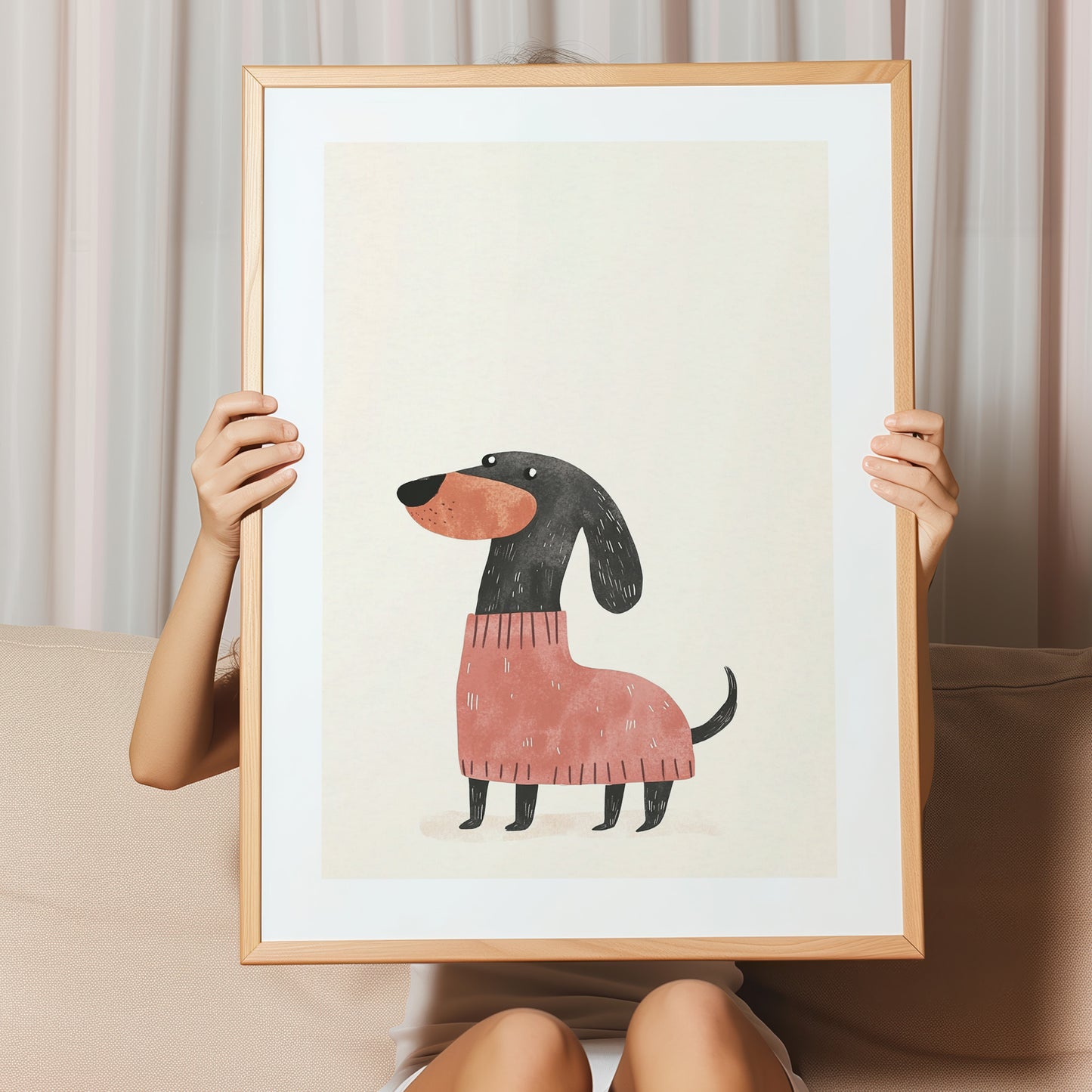 Kinderzimmerbild Dackel beigen Hintergrund mit Sternen Din A4 A3 - Poster für das Kinderzimmer babyzimmer 