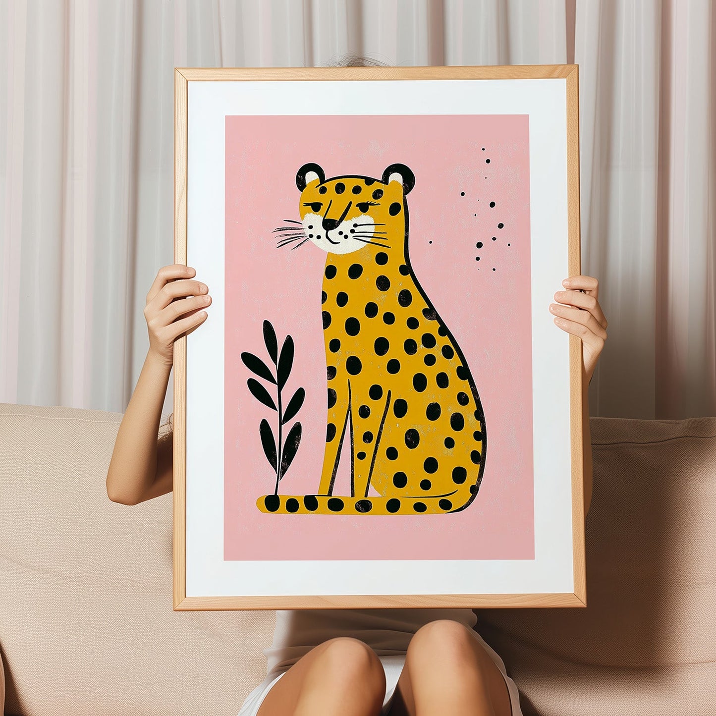 Kinderzimmerbild mit einem Gepard auf einem rosa Hintergrund - Poster für Kinderzimmer 