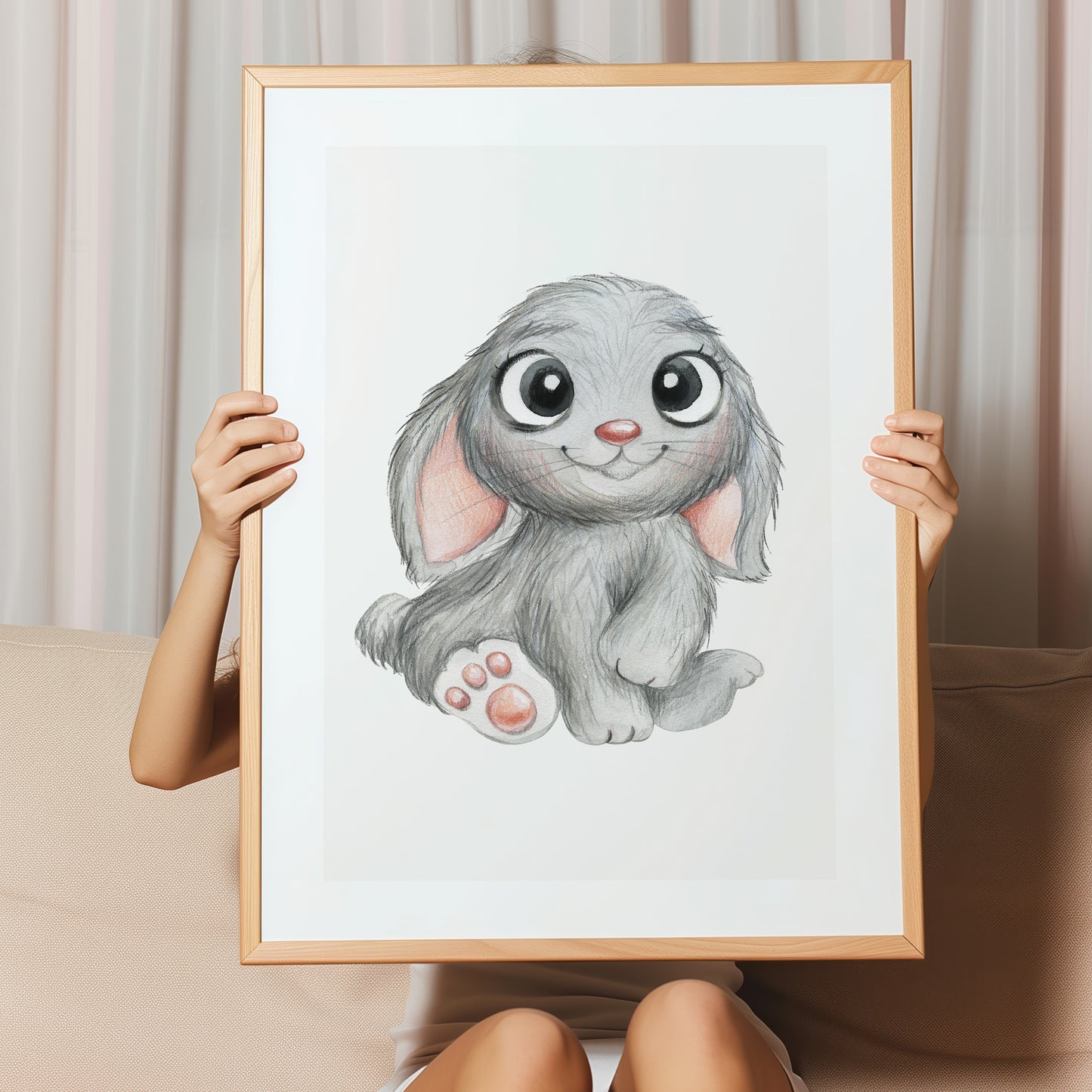 Kinderzimmerbild mit einem gemaltem Hase. Poster für das Kinderzimmer Babyzimmer