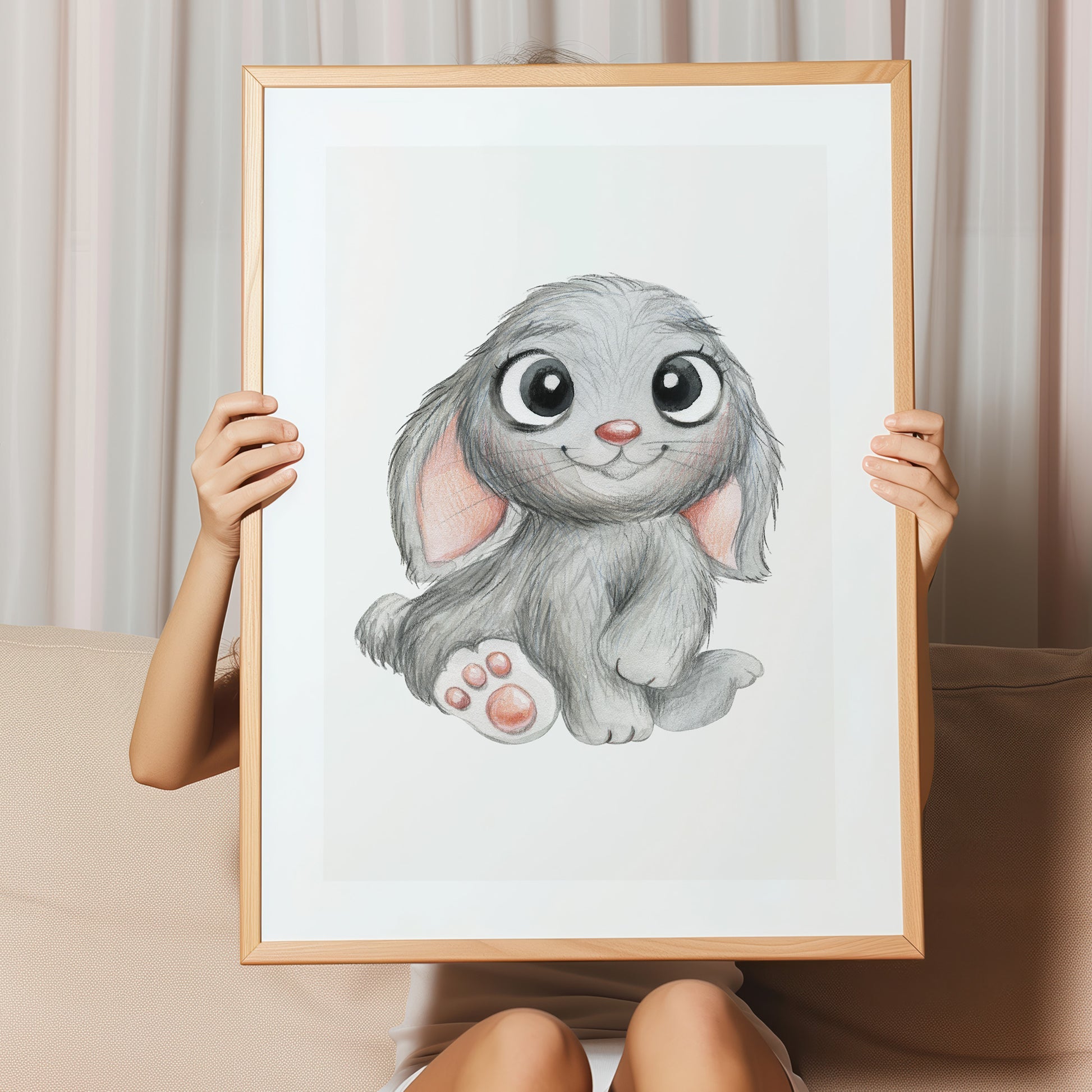 Kinderzimmerbild mit einem gemaltem Hase. Poster für das Kinderzimmer Babyzimmer