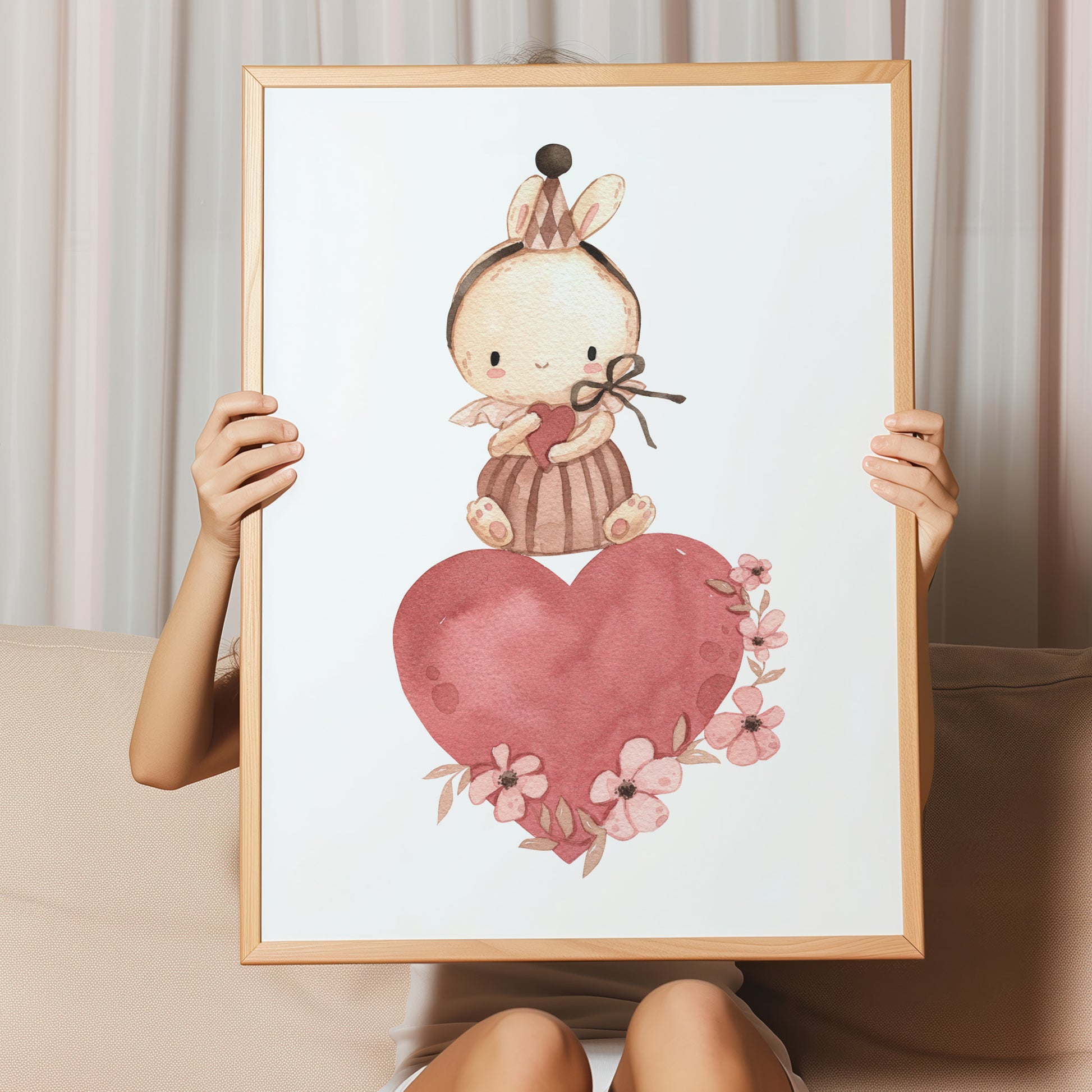 Kinderzimmerbild Hase mit Herz gemalt A4 A3 - Poster für das Kinderzimmer babyzimmer