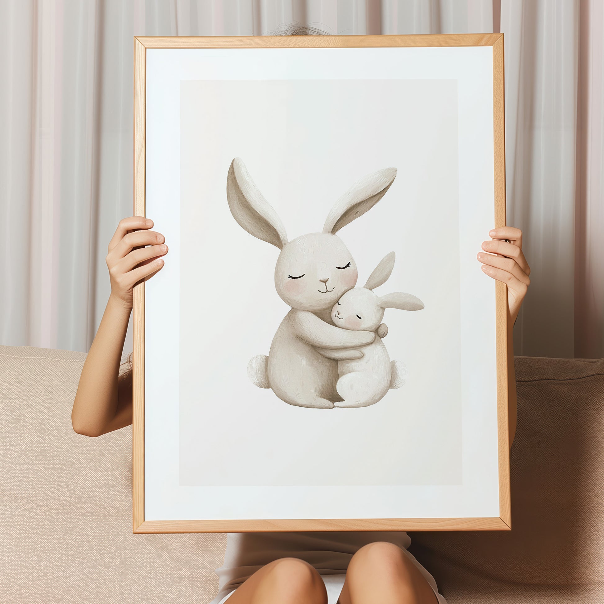 Kinderzimmerbild Hase mit Kind gemald A4 A3 - Poster für das Kinderzimmer babyzimmer
