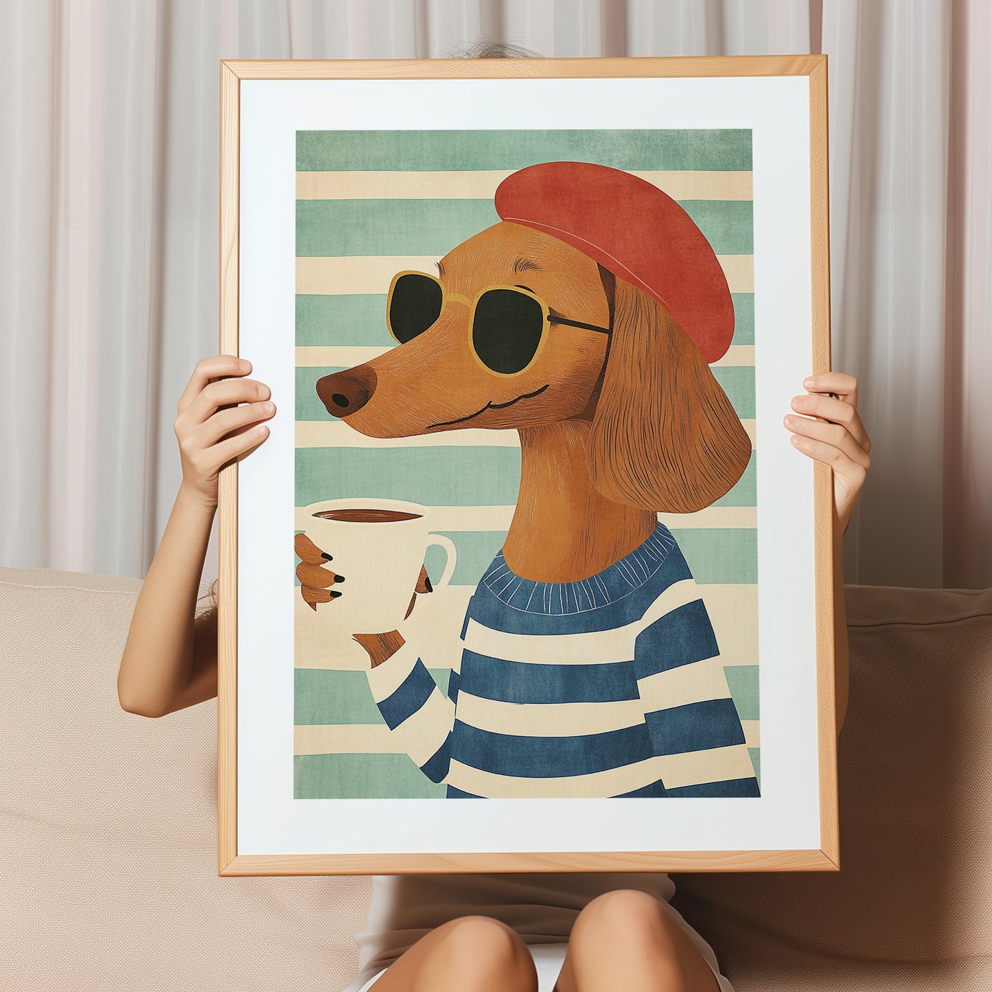Kinderzimmerbild Hund geniesst eine Tasse Kaffe Din A4 A3 - Poster für das Kinderzimmer babyzimmer 