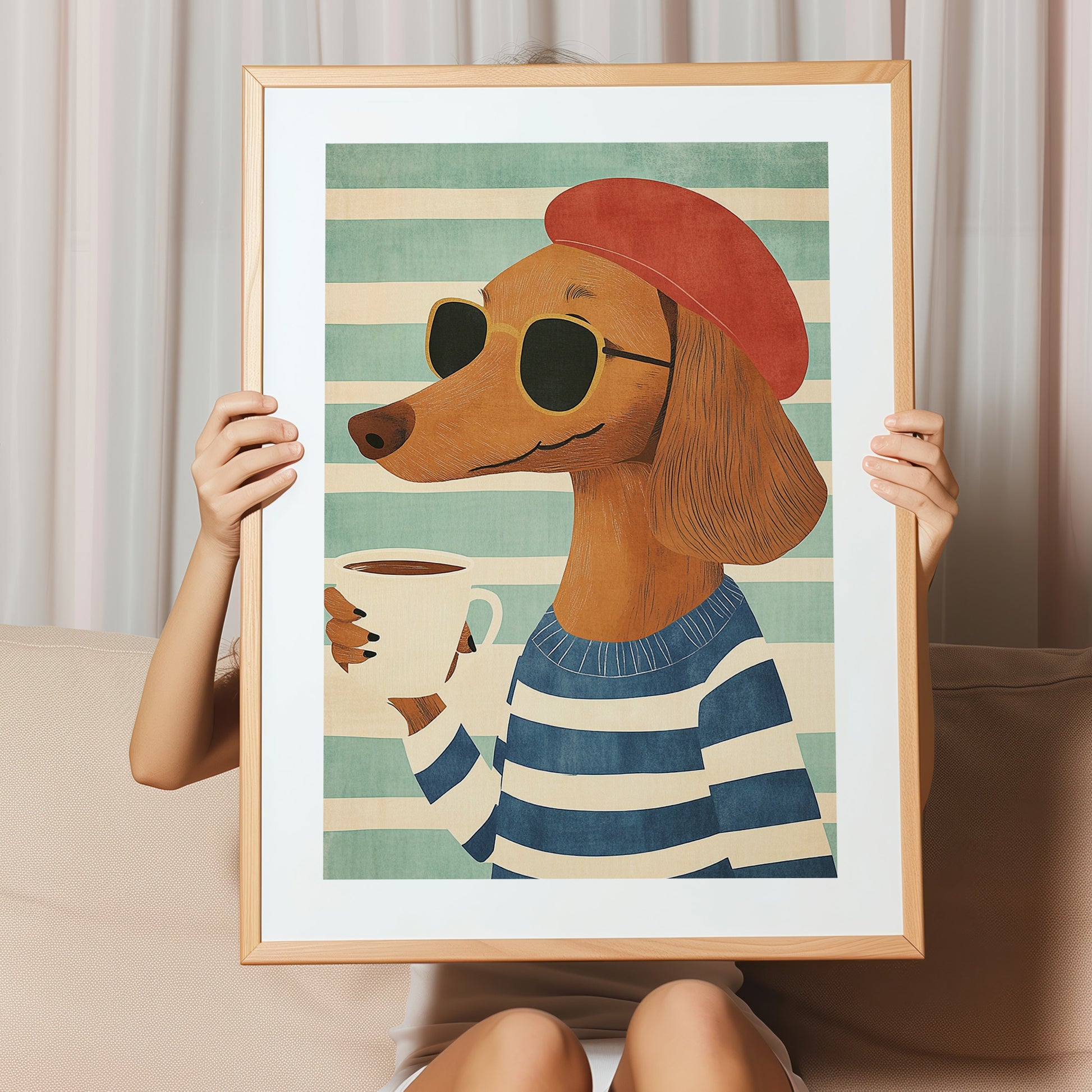 Kinderzimmerbild Hund geniesst eine Tasse Kaffe Din A4 A3 - Poster für das Kinderzimmer babyzimmer 