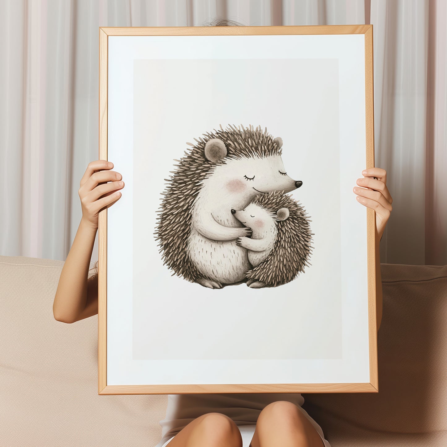 Kinderzimmerbild Igel Mama mit Kind gemald A4 - Poster für das Kinderzimmer babyzimmer