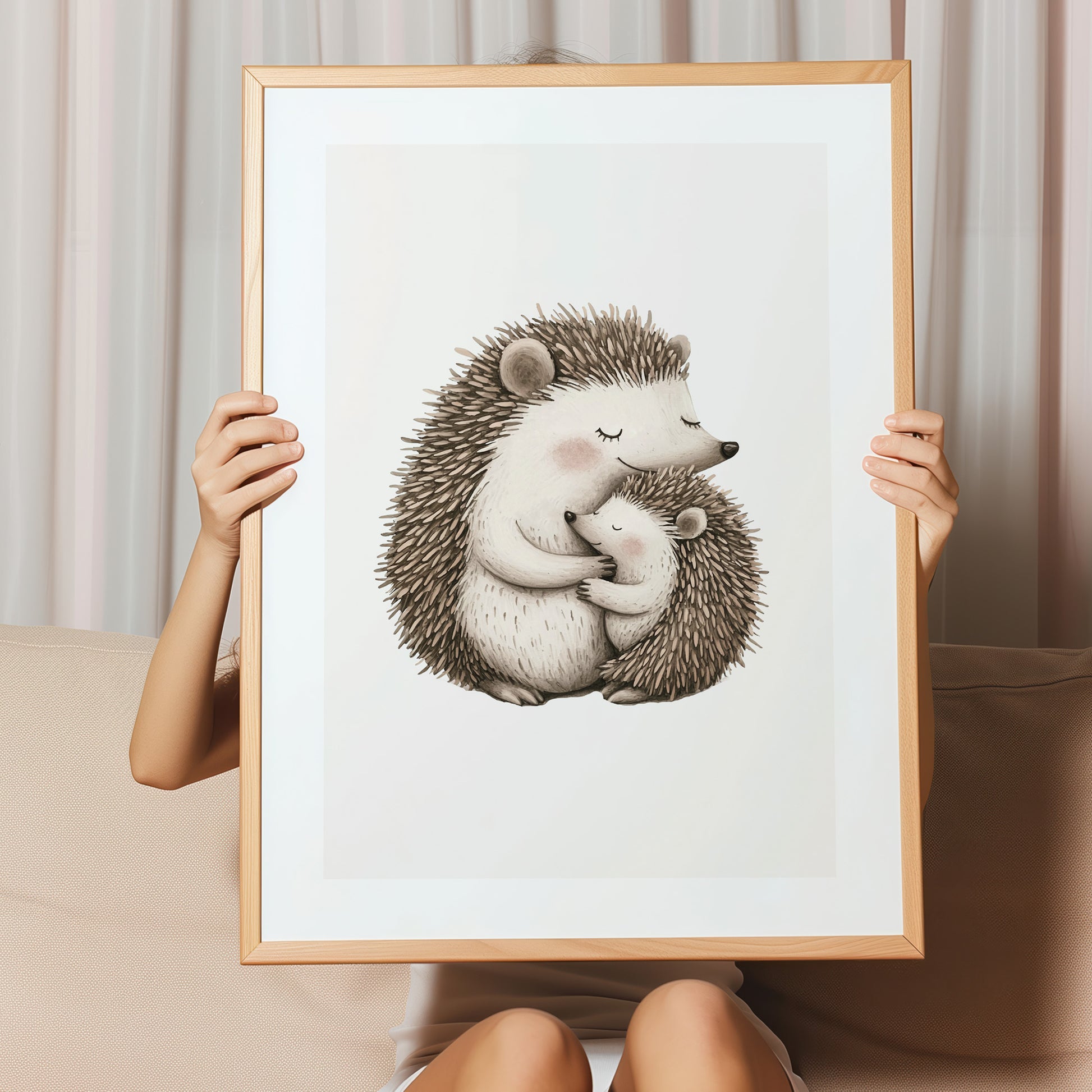 Kinderzimmerbild Igel Mama mit Kind gemald A4 - Poster für das Kinderzimmer babyzimmer