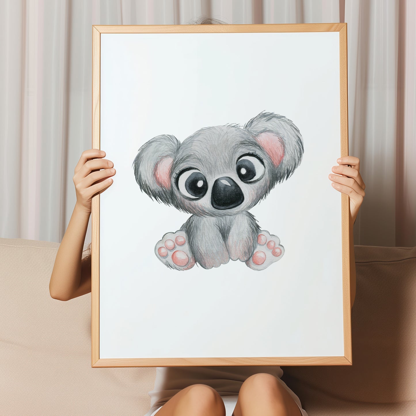 Kinderzimmerbild mit einer gemaltem Koala. Poster für das Kinderzimmer Babyzimmer