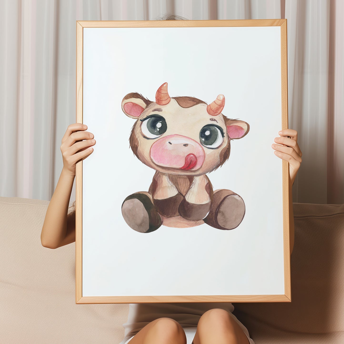 Kinderzimmerbild mit einer gemaltem Kuh. Poster für das Kinderzimmer Babyzimmer