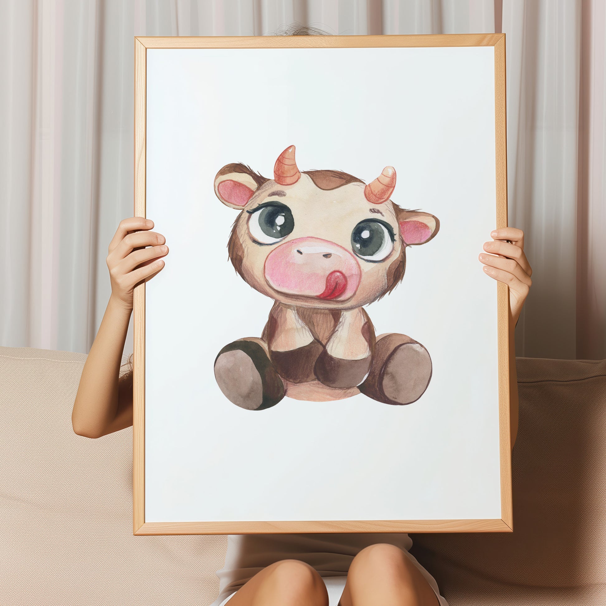 Kinderzimmerbild mit einer gemaltem Kuh. Poster für das Kinderzimmer Babyzimmer