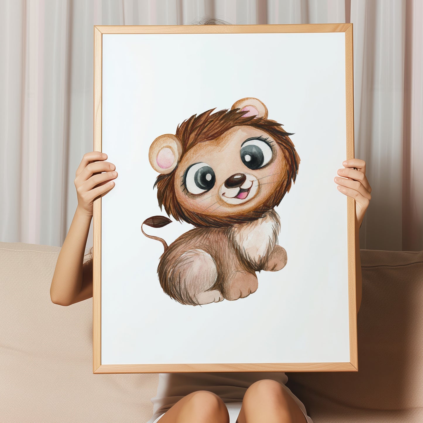Kinderzimmerbild mit einer gemaltem Löwe. Poster für das Kinderzimmer Babyzimmer