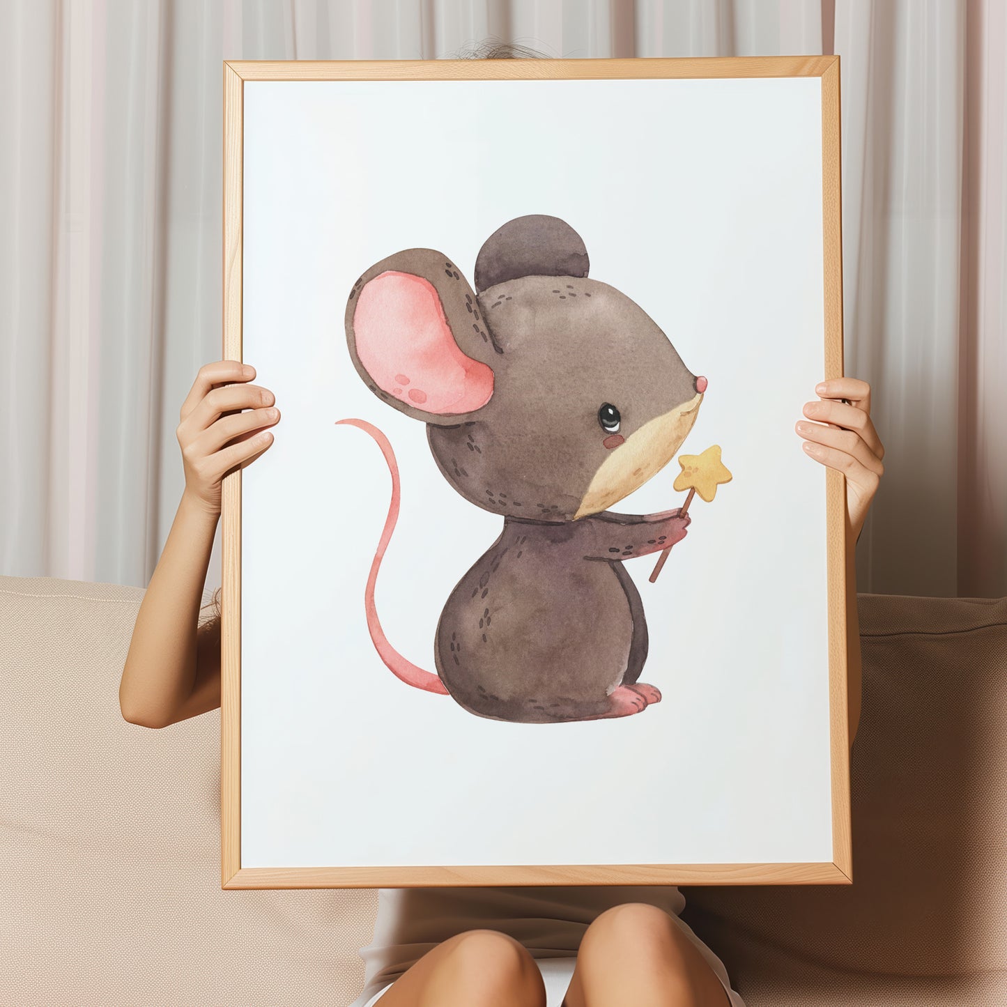 Kinderzimmerbild Maus mit einem Sternen Stab A4 A3 - Poster für das Kinderzimmer babyzimmer 