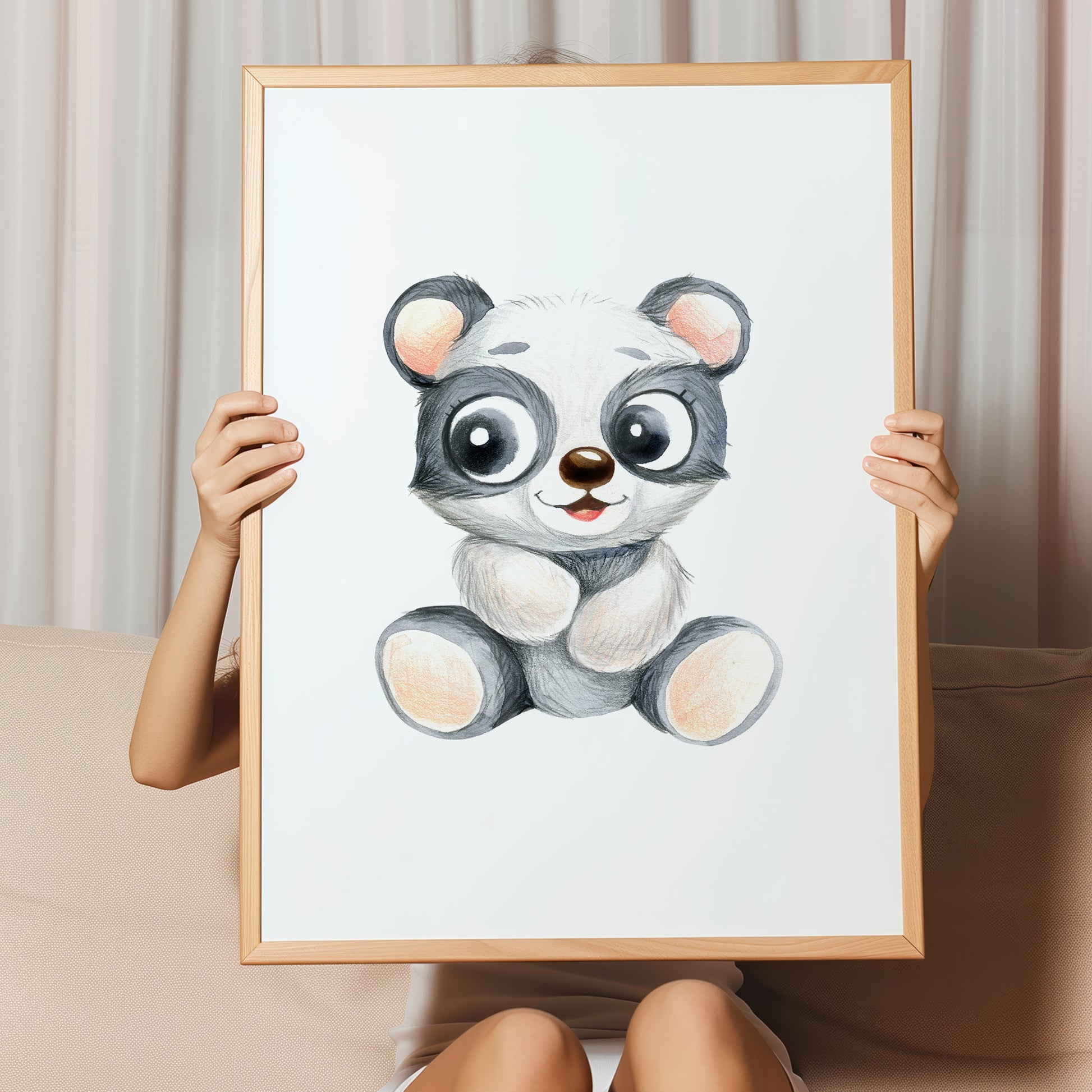 Kinderzimmerbild mit einer gemaltem Nilpferd. Poster für das Kinderzimmer Babyzimmer