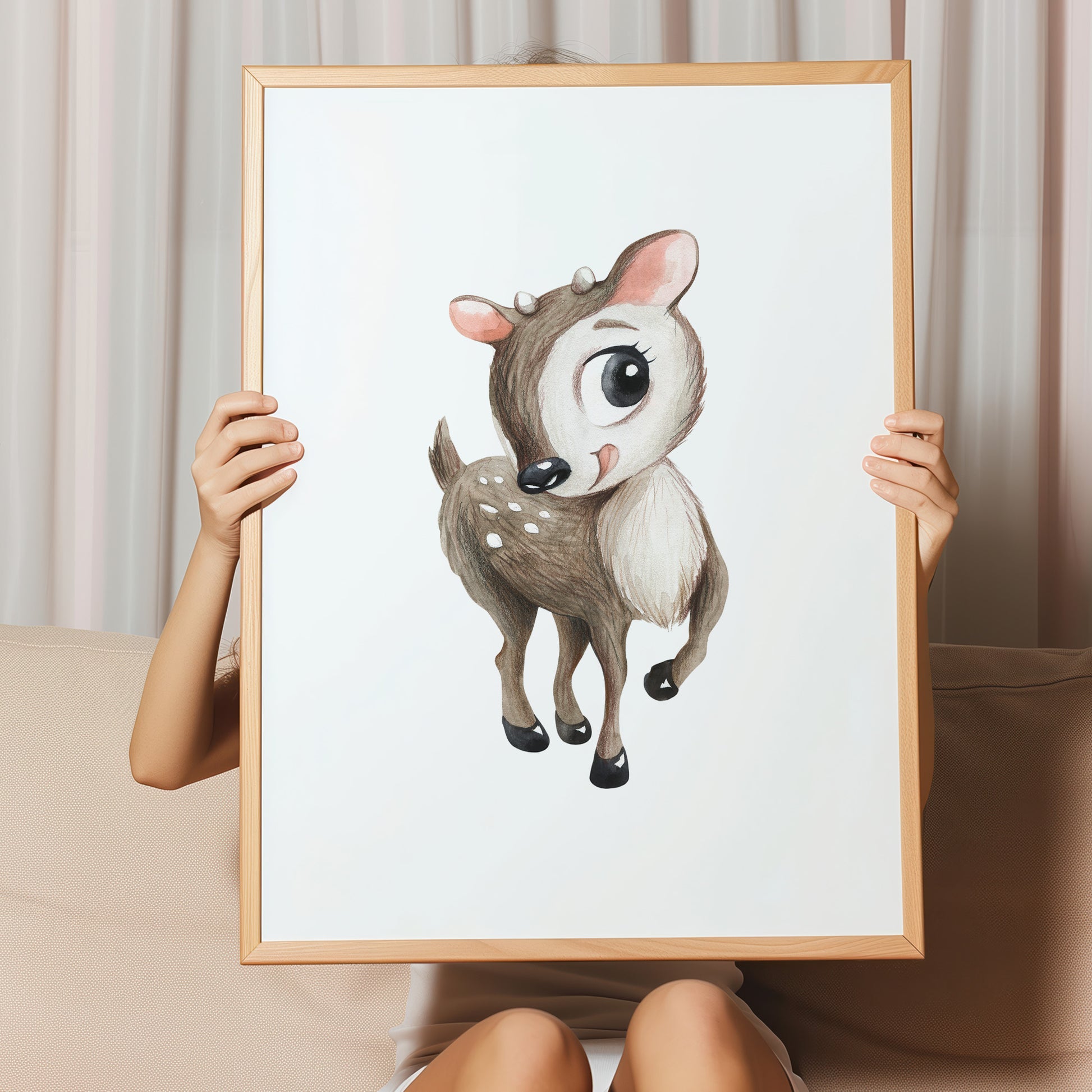 Kinderzimmerbild mit einer gemaltem Reh. Poster für das Kinderzimmer Babyzimmer