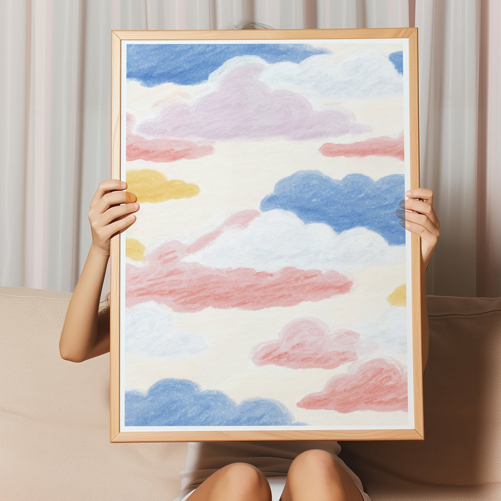 Kinderzimmerbild Wolken gemalt bunt A4 A3 - Poster für das Kinderzimmer babyzimmer