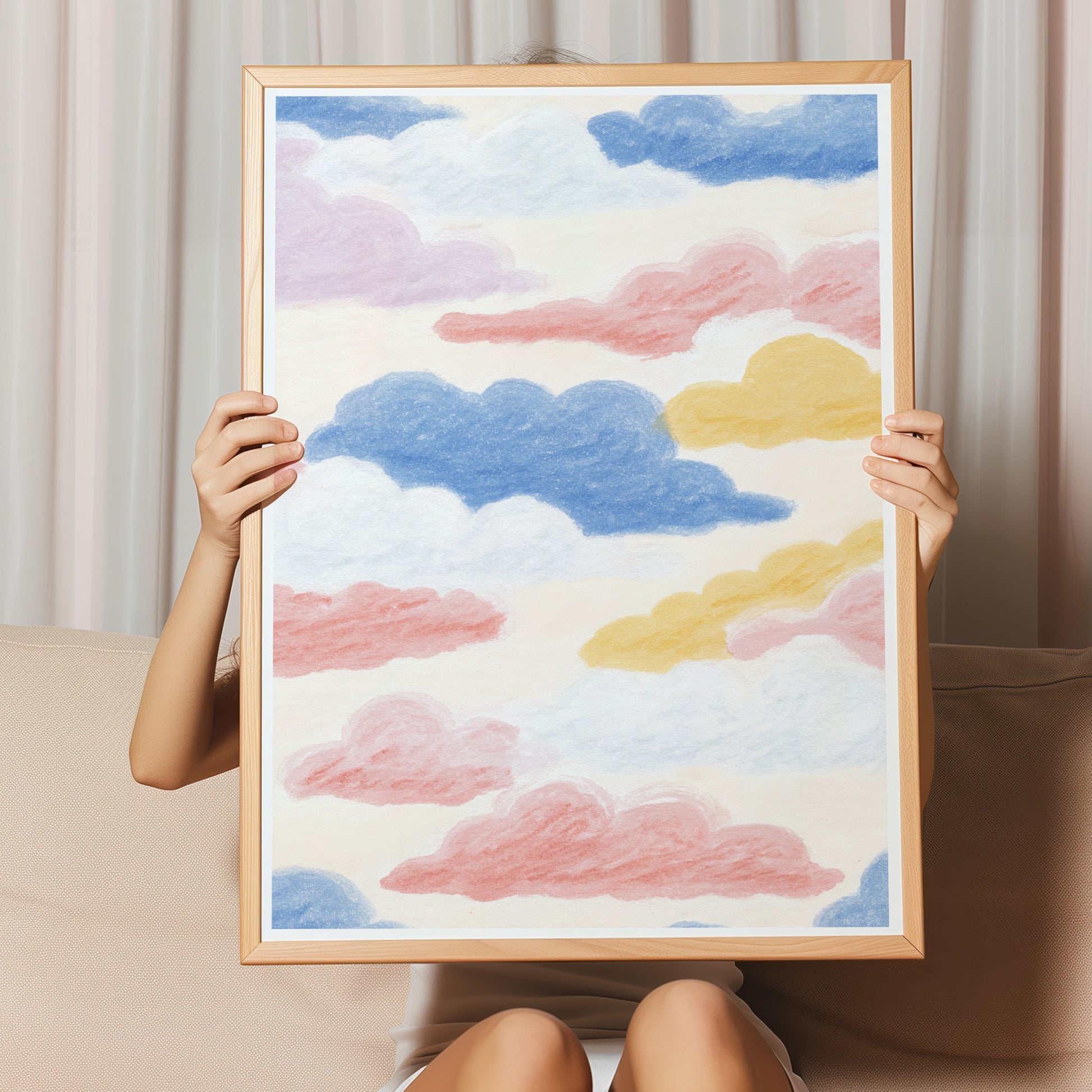 Kinderzimmerbild Wolken gemalt bunt A4 A3 - Poster für das Kinderzimmer babyzimmer