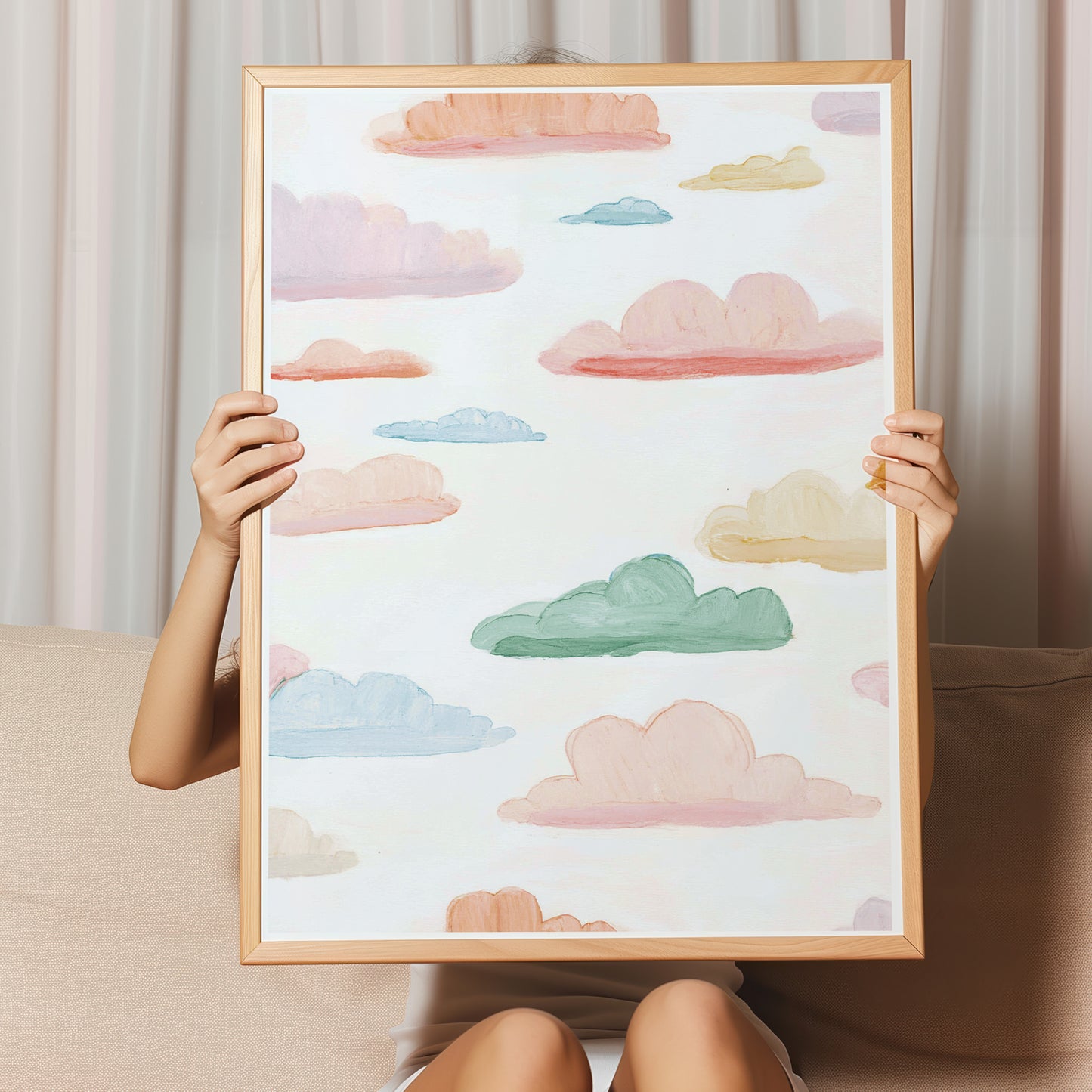 Kinderzimmerbild mit einem gemaltem Wolken bunt. Poster für das Kinderzimmer Babyzimmer