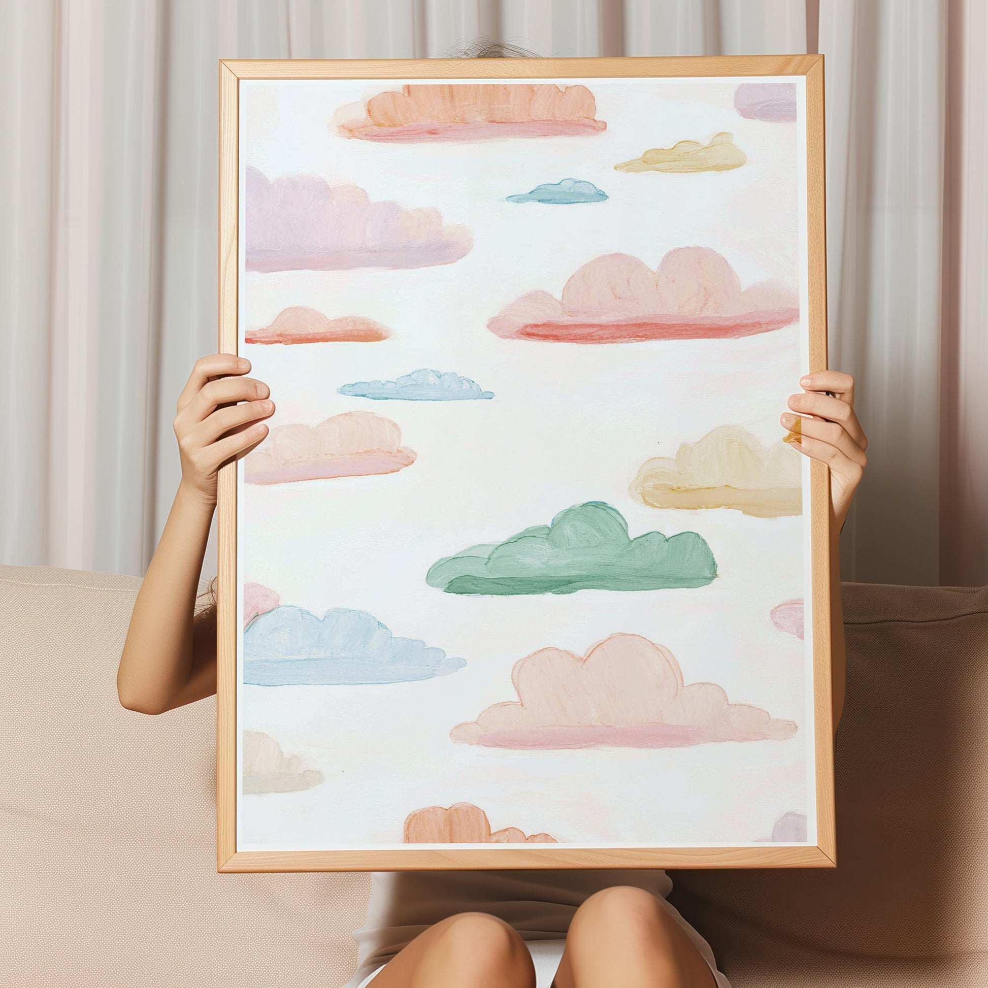 Kinderzimmerbild mit einem gemaltem Wolken bunt. Poster für das Kinderzimmer Babyzimmer