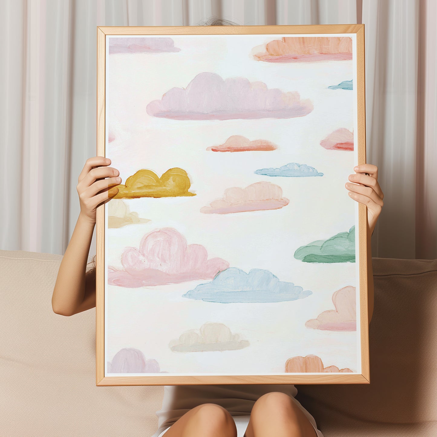 Kinderzimmerbild mit einem gemaltem Wolken bunt. Poster für das Kinderzimmer Babyzimmer