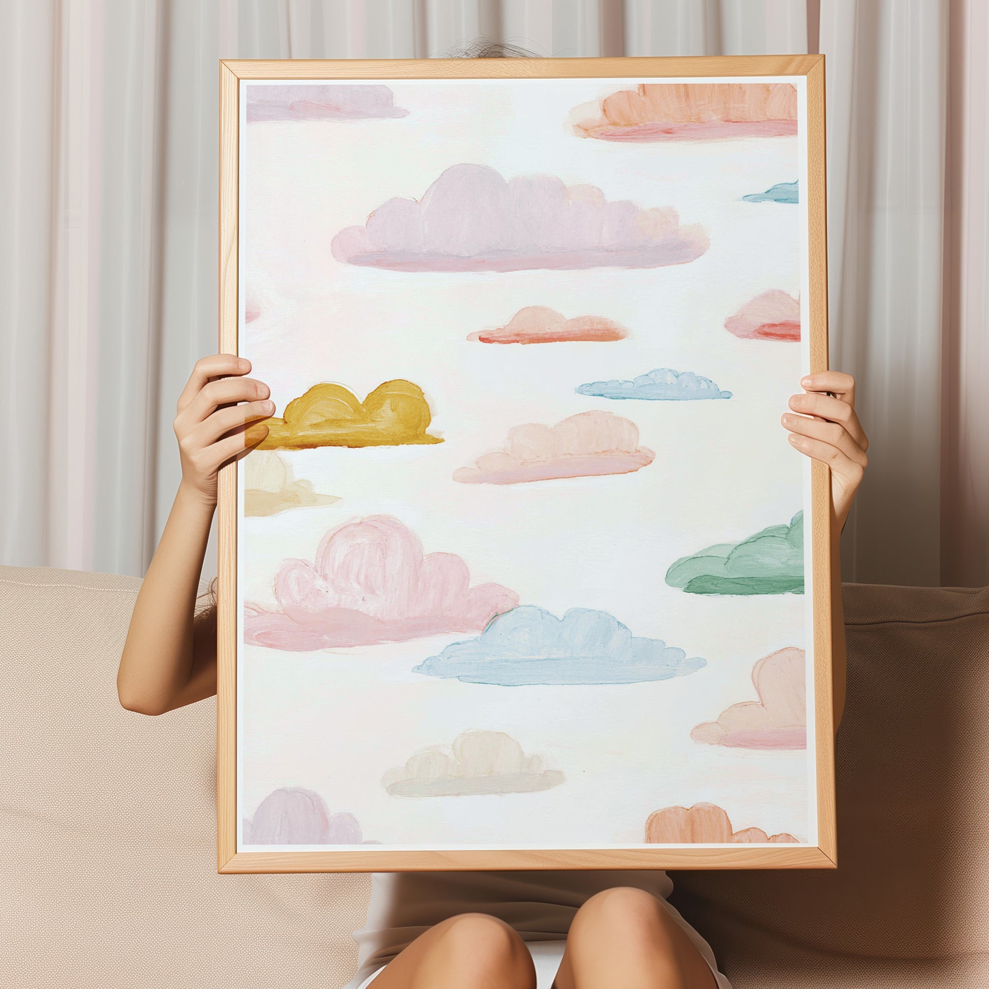 Kinderzimmerbild mit einem gemaltem Wolken bunt. Poster für das Kinderzimmer Babyzimmer
