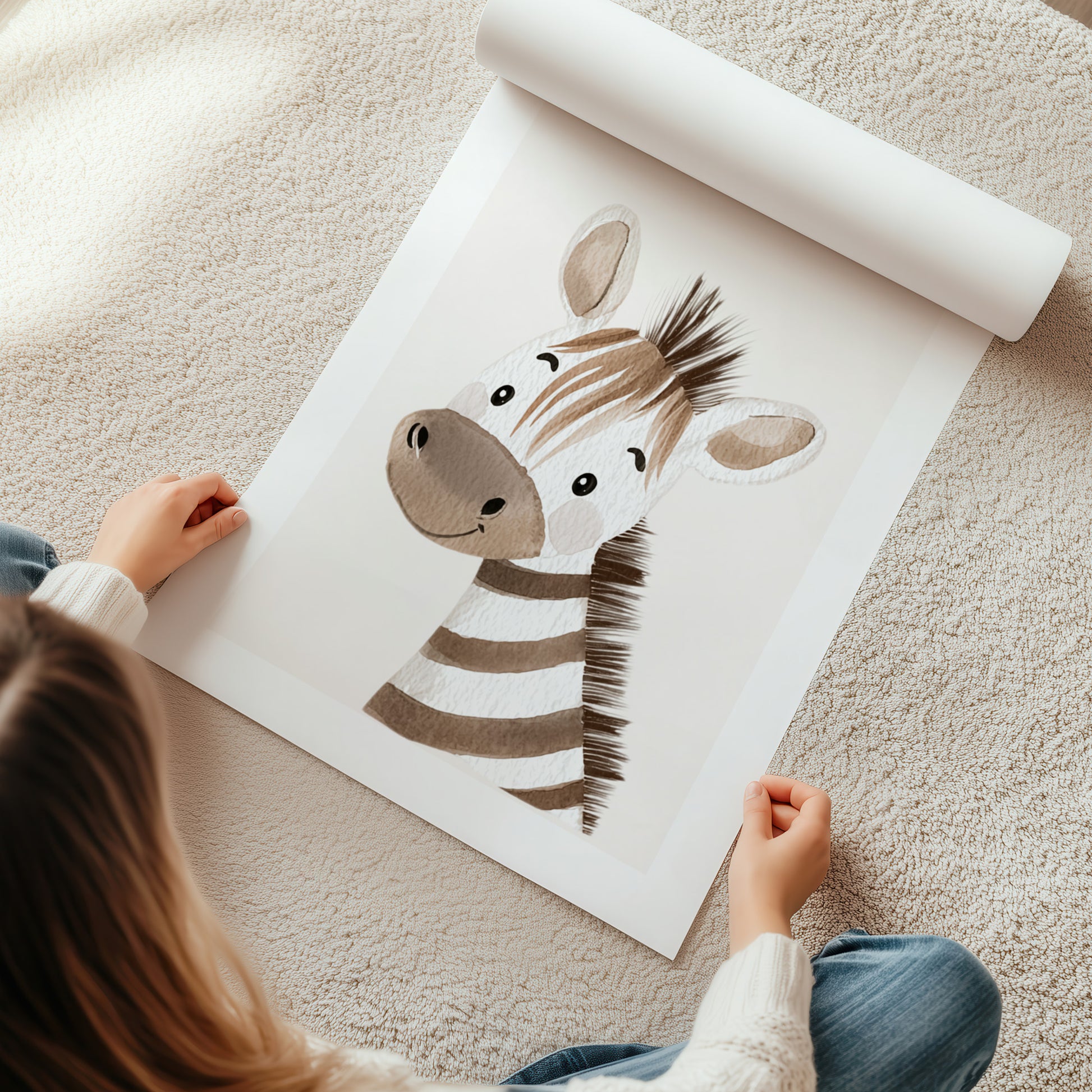 Kinderzimmerbild Zebras gemald A4 - Poster für das Kinderzimmer babyzimmer
