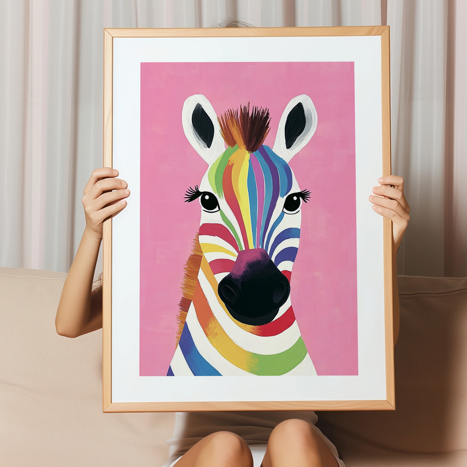Kinderzimmerbild Zebra bunt auf pinkem Hintergrund mit Sternen Din A4 A3 - Poster für das Kinderzimmer babyzimmer 