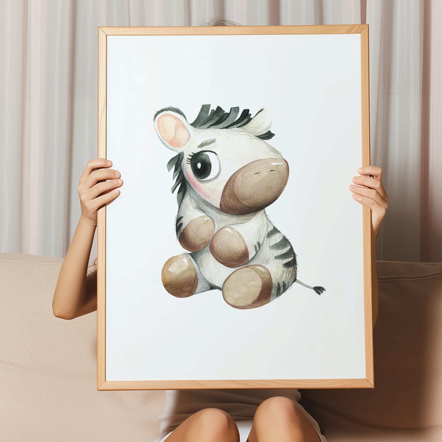 Kinderzimmerbild mit einer gemaltem Zebra. Poster für das Kinderzimmer