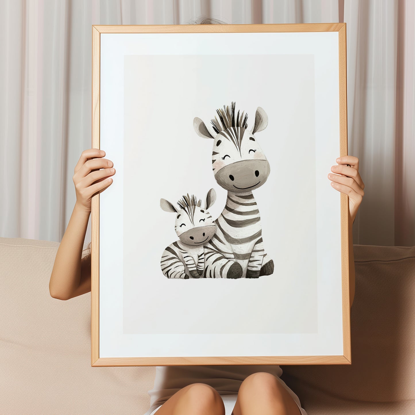Kinderzimmerbild mit zwei Zebras gemald A4 - Poster für das Kinderzimmer babyzimmer