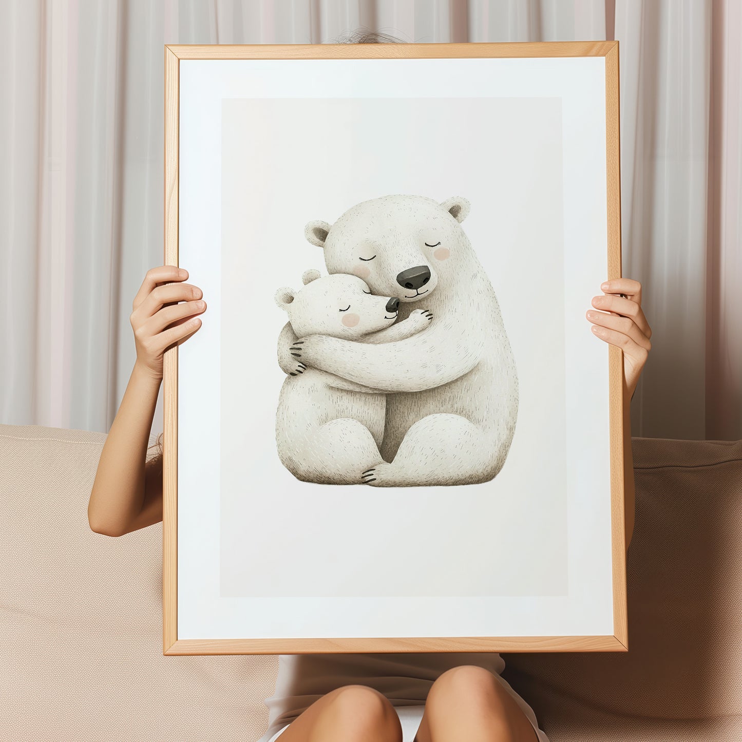 Kinderzimmerbild Eisbären Mama mit Kind gemalt A4 A3 - Poster für das Kinderzimmer babyzimmer