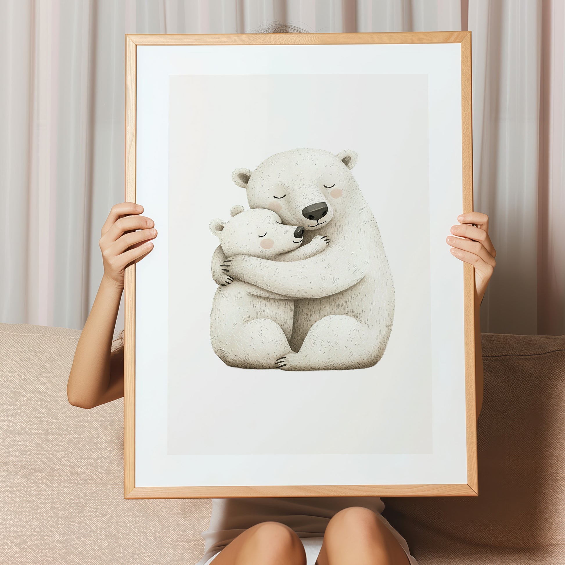 Kinderzimmerbild Eisbären Mama mit Kind gemalt A4 A3 - Poster für das Kinderzimmer babyzimmer