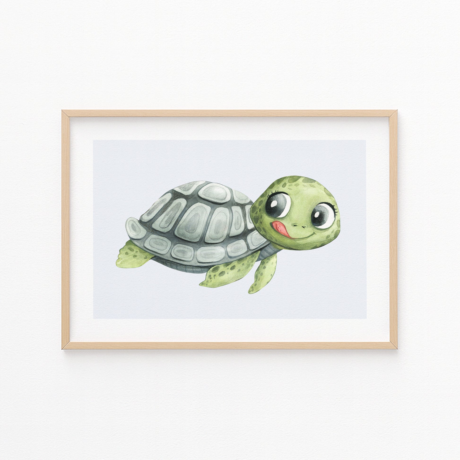 Kinderzimmerbild Schildkröte auf blauem Hintergrund - Poster für das Kinderzimmer - Kunstdruck Babyzimmer A4 & A3