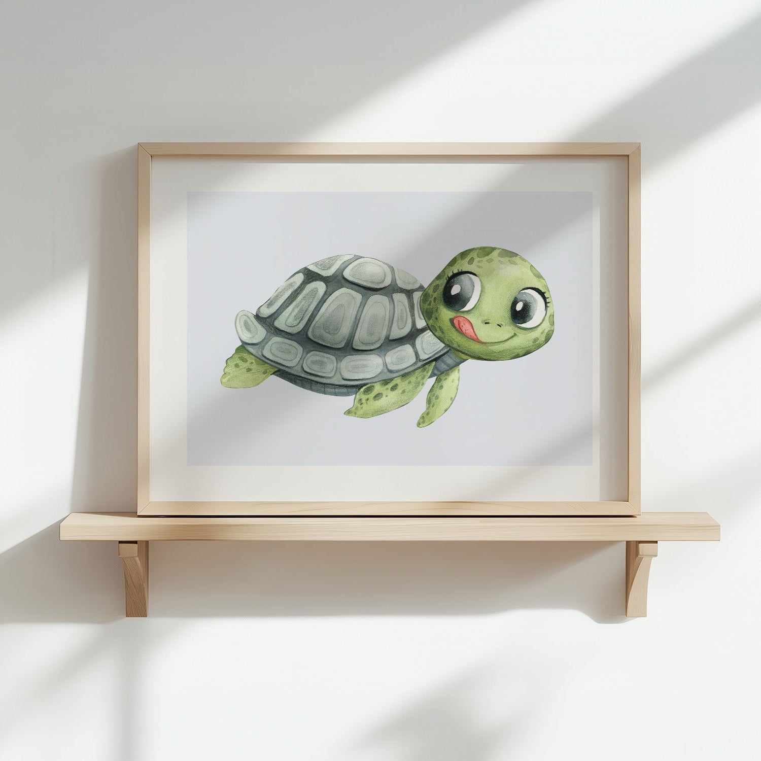 Kinderzimmerbild Schildkröte auf blauem Hintergrund - Poster für das Kinderzimmer - Kunstdruck Babyzimmer A4 & A3