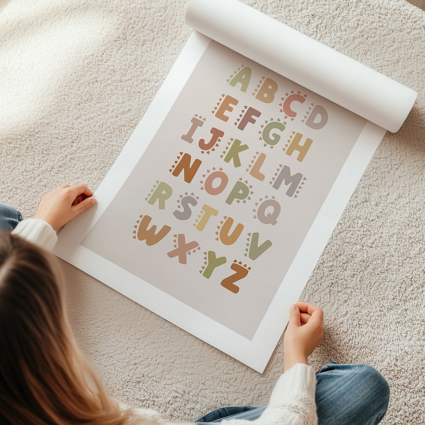Kinderzimmer Bild mit eBuchsteben die das ABC ergeben in unterschiedlichen Farben. Posterf ür das Kinderzimmer Babyzimmer