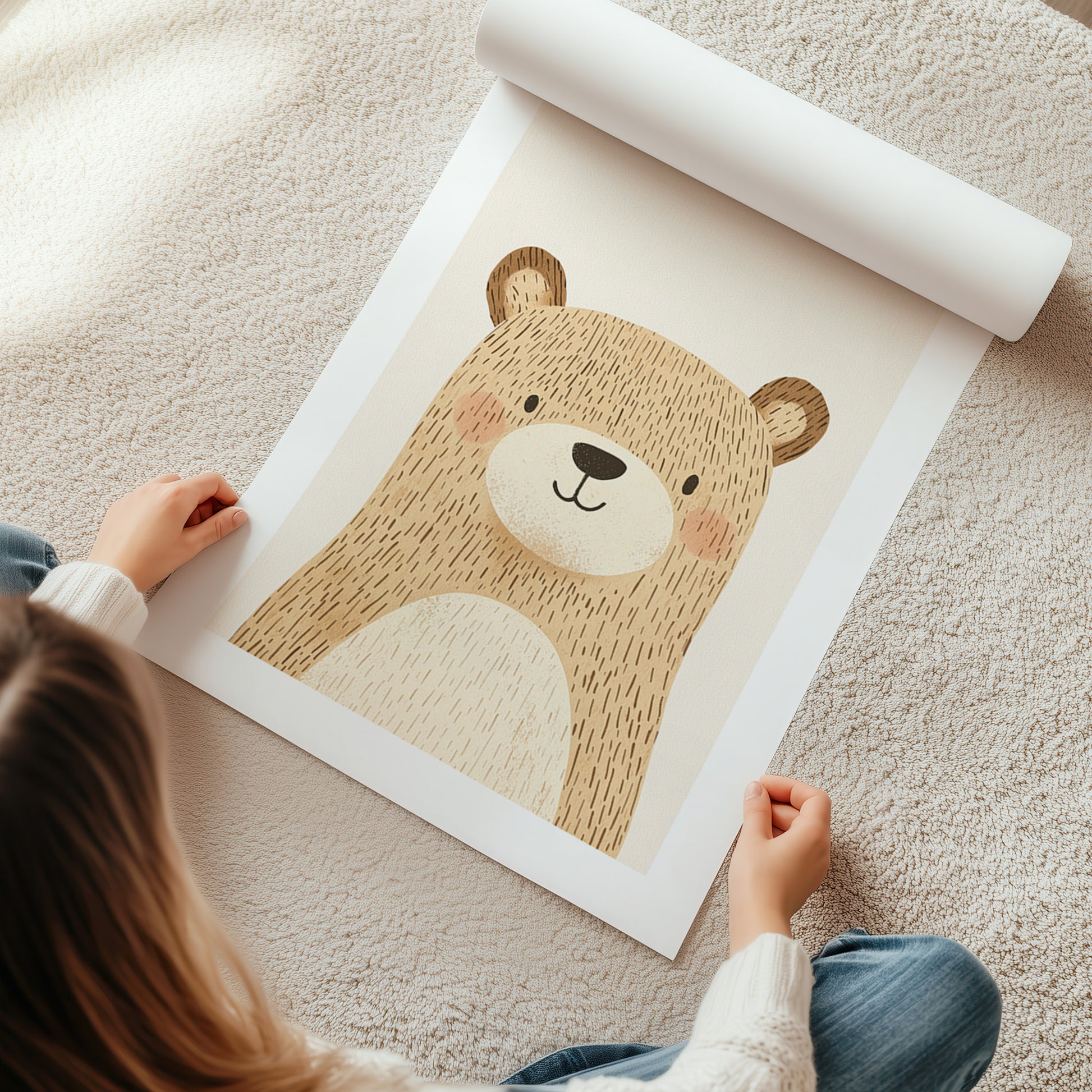 Kinderzimmer Bild mit einer Bären auf beigen Hintergrund . Posterfür das Kinderzimmer Babyzimmer