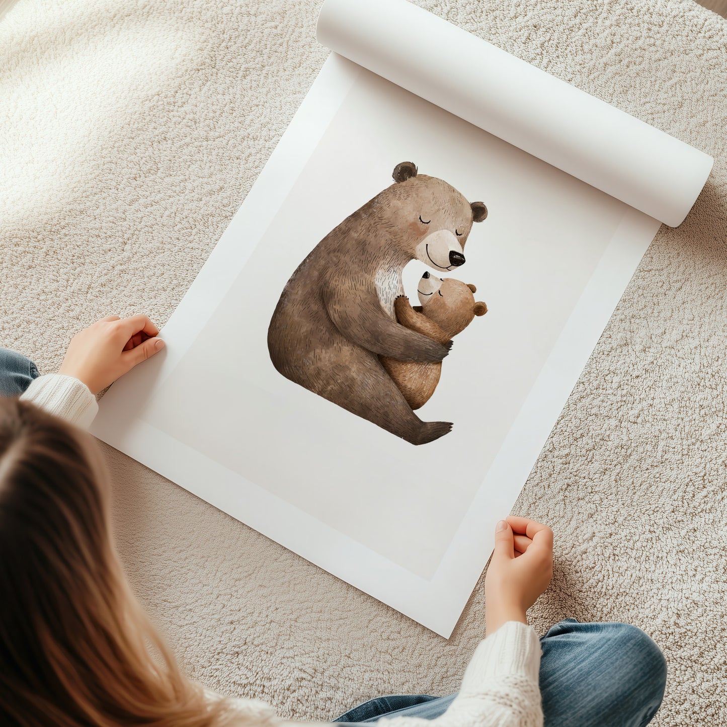 Kinderzimmerbild Bären Mama mit Kind gemalt A4 A3 - Poster für das Kinderzimmer babyzimmer